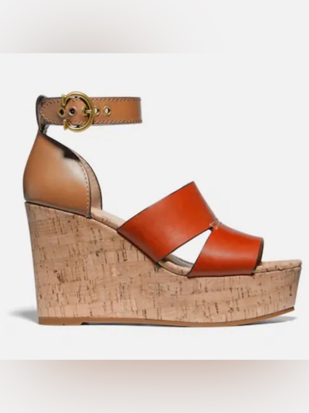 NEW! COACH Isla Colorblock Wedges, Leather & Cork, size 8.5, Brand New in Box!